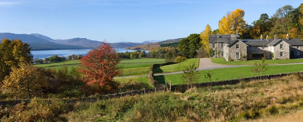 View of Craiganour Lodge with loch in distance